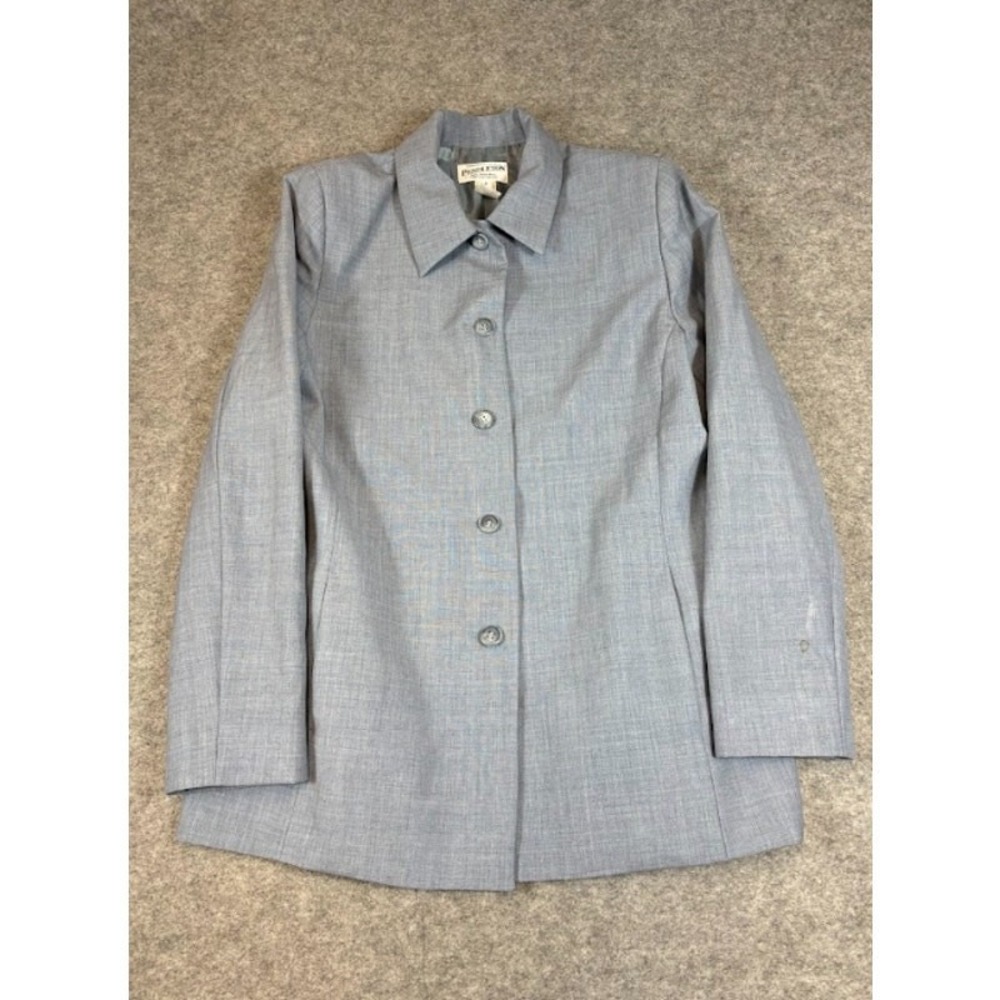 Vintage 90s Pendleton Wool Blazer Jacket Womens 8 Baby Blue Button Up Tailored